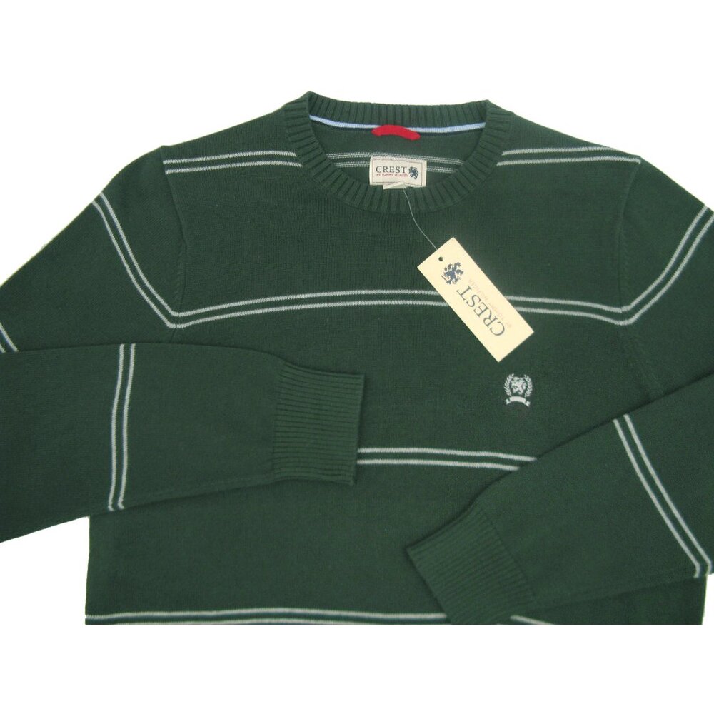 NEW Vintage Tommy Hilfiger Sweater!  Dark Green  Gray Stripes  Griffin Crest